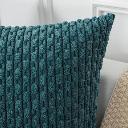 Kevin Textile 20x54 Inch Long Body Lumbar 1 Pack Boho Decorative Throw Pillow Cover Soft Striped Corduroy Rectangle Cushion Case Farmhouse Accent for Living Room Couch Sofa Bed, Teal Blue