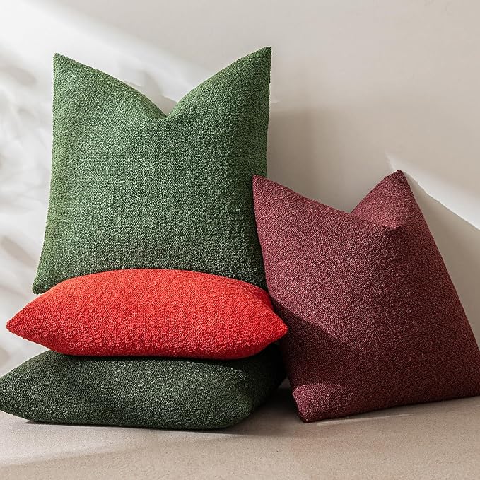 MIULEE Textured Boucle Throw Pillow Cover Christmas Dark Green Accent Solid Lumbar Pillow Case Decorative Soft Pack of 1 Couch Cushion Chair Sofa Bedroom Livingroom Home Decor,12x20 Inch