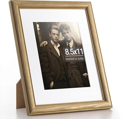 Heimlove 8.5x11 Picture Frame,8.5 x 11 Solid White Oak Photo Frame Matted to 6x8 with Tempered Glass,8.5"x11" Handcrafted Diploma Document Frames Frame Vertical or Horizontal Wall Hanging Display,1 Pack
