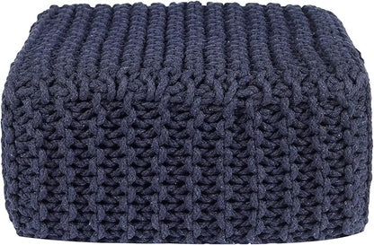 REDEARTH · Cube Low Pouf Foot Stool Ottoman - Hand Knitted Poof - Cord Boho Pouffe - Home Décor - Stuffed Footrest for Living Room - Nursery - Bedroom - Patio (16" x 16" x 8") - Navy Blue, Set of 2