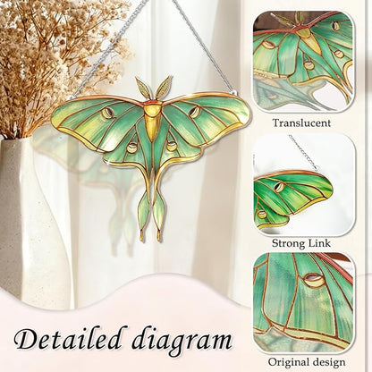 Stained Glass Window Hanging, Luna Moth Suncatcher for Window Decor, Gift for Women Mom Grandma and Art Lover, Ideal Gifts, Elegant Home Decor 5.8x7.3 Inch, Garden, Patio
