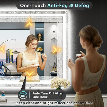 38x38 LED Bathroom Mirror with Lights, Backlit & Front Lit, Anti-Fog Lighted Vanity Mirror for Bathroom Wall, 3 Colors, Dimmable, Memory, HD Tempered Glass, Shatter-Proof, CRI>90, ETL Listed