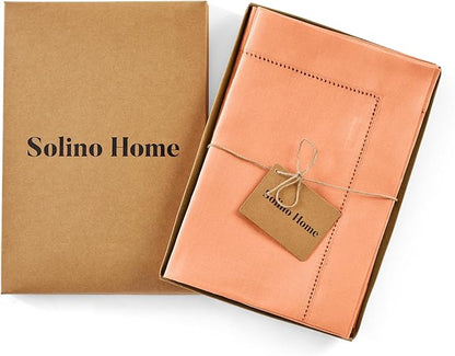 Solino Home Linen Cloth Napkins Set of 4-100% Pure Linen Coral Dinner Napkins 20 x 20 Inch for Valentines - Classic Hemstitch, Handcrafted and Machine Washable