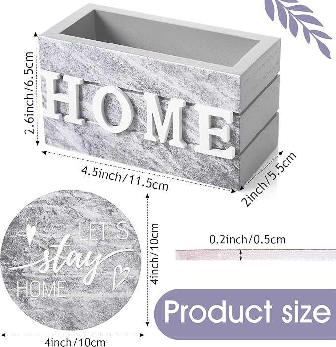 Queekay Coasters Set of 6 House Warming Gifts New Home Wooden Farmhouse Drink Coasters with Holder 4'' Funny Decoration for Kitchen Family Coffee Bar Tabletop Protection(Gray Marble)