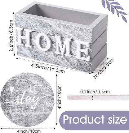 Queekay Coasters Set of 6 House Warming Gifts New Home Wooden Farmhouse Drink Coasters with Holder 4'' Funny Decoration for Kitchen Family Coffee Bar Tabletop Protection(Gray Marble)