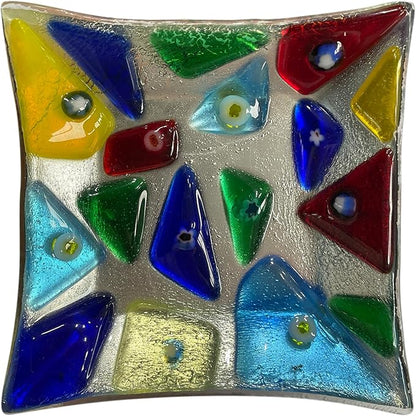 LADY&HOME Glass Decorative Jewelry Tray,Fused Art Glass Silver Foil Trinket Dish for Earrings,Necklace,Keys,Birthday Mother's Day Christmas Gifts for Women (Triangle)