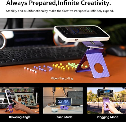 Phone Tripod Stand, Aluminum Alloy Mini Tripod Compatible with Magsafe iPhone 17/16/15/14/13/12 Series, Foldable Strong Magnetic Phone Stand, Mult-Angle Adjustment Selfie Stick