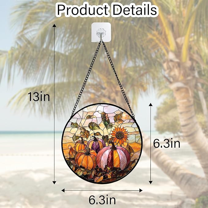 DASTOLL Stained Glass Window Hanging, Pumpkin Sunflower Suncatcher Diamond Glass Panel Sun Catchers Decor for Birthday for Women, Men, Wife, Aunt, and Mom 6.3 in