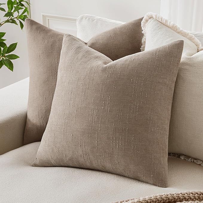 MIULEE Pack of 2 Decorative Throw Pillow Covers Soft Chenille Throw Pillows Solid Textured Cushion Covers for Couch Sofa Bedroom Living Room 20x20 Inch,Light Taupe