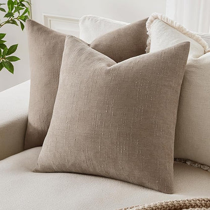 MIULEE Pack of 2 Decorative Throw Pillow Covers Soft Chenille Throw Pillows Solid Textured Cushion Covers for Couch Sofa Bedroom Living Room 20x20 Inch,Light Taupe