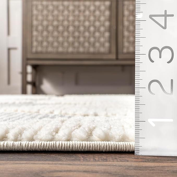 Nuloom Marissa Off-White/Grey, 7'10" x 10', Diamond, Tassel, Soft and Cozy, High Traffic, Stain Resistant, Easy Clean, Durable Area Rug for Bedroom, Living Room, Dining Space, Den, Foyer, Entryway
