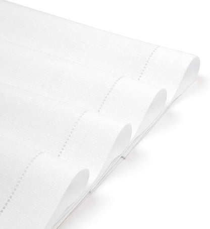 D'Moksha Homes White Linen Placemats Set of 4 - Classic Hemstitch Placemats 14 x 19 Inch - 100% Pure Linen Table Mats for Valentines, Holiday, New Year - Handcrafted and Machine Washable