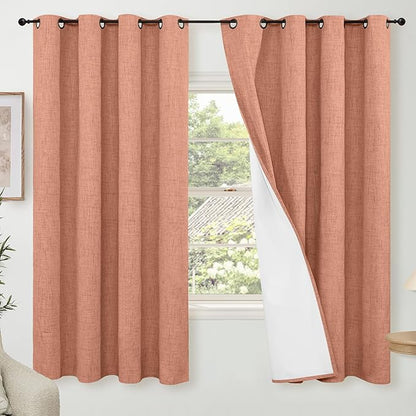 Lajode 60 Inch Wide Linen Blackout Fall Curtains for Bedroom, Terracotta Curtains 63 Inch Long 2 Panels, Total Black Out Thermal Insulated Energy Saving Boho Window Drapes, 60x63 Inch 2 Panels