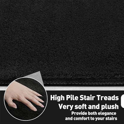 PURE ERA Carpet Stair Tread Landing Mat Area Rug Ultra Plush Shag Soft Non Slip Skid Resistant Tape Free Indoor Doormat Washable Reusable Black 2' X 6'