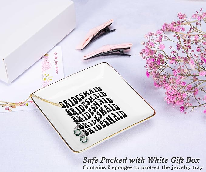 NZY Unique Bridesmaids Gifts from Bride-Bridal Shower Gifts for Sister Best Friends-Hen Night Bachelorette Party Present for Women-Wedding Present for Bridesmaid-Jewelry Tray Trinket Holder Ring Dish