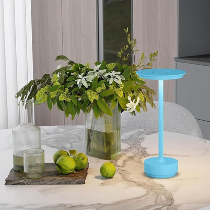 1 Pack Rechargeable Cordless Table Lamps, Portable 5000mAh Outdoor Table Light, 3 Color Stepless Dimming LED Table Lamp with Memory Function, for Home/Dinner/Patio/Restaurant.(Blue)