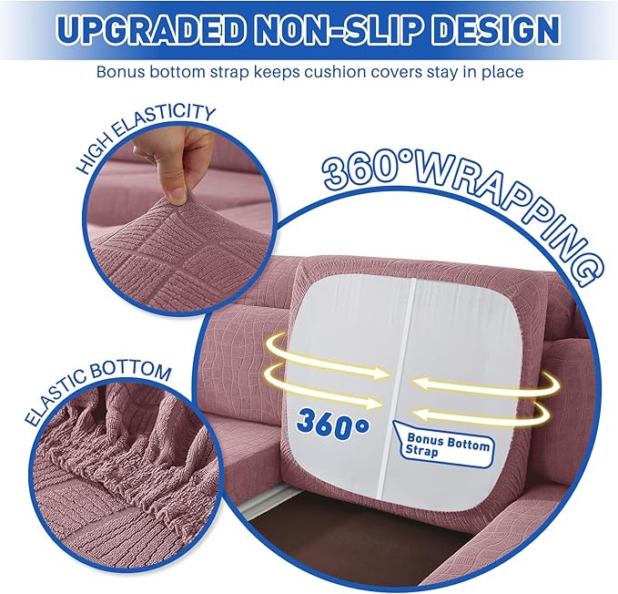 MAXIJIN Waterproof Sectional Couch Covers for L Shape Chaise Lounge 1 Piece Chaise Couch Cover, Couch Cushion Covers for Left/Right Sectional Sofa with Elastic Bottom (Chaise Cover, Dusty Pink)