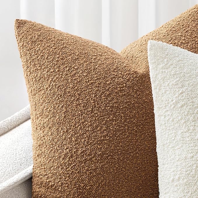 Woaboy Pack of 2 12x20 Inch Decorative Boucle Throw Pillow Covers Textured Lumbar Pillowcaes Accent Solid Cozy Soft Cushion Covers Home Decor for Sofa Couch Living Room Home Decor,Brown