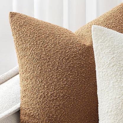Woaboy Pack of 2 12x20 Inch Decorative Boucle Throw Pillow Covers Textured Lumbar Pillowcaes Accent Solid Cozy Soft Cushion Covers Home Decor for Sofa Couch Living Room Home Decor,Brown