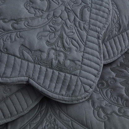 CHIXIN Bedspread Coverlet Quilt Set Full Size - Lightweight Bedding Cover - Beautiful Stitching - 5 Piece Reversible Bedspread - Gorgeous Damask Paisley Pattern (Full, Dark Grey)
