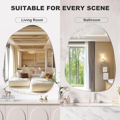 Hasipu Irregular Wall Mirror, 32"x24" Asymmetrical Frameless Mirror, Modern Decorative Mirrors for Living Room, Entryway, Hallway, Bathroom, Bedroom,Wall Mounted Home Decor