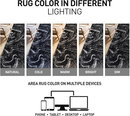 Rugshop Abstract Marble Shag Area Rug Anthracite Dark Gray 4' x 6' Ideal for Small Living Rooms, Offices, or Beside The Bed
