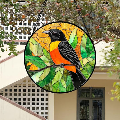 DASTOLL Stained Glass Window Hanging 4 Pcs Set Birds Large 15" - Cardinal Blue Jay Suncatcher Door Garden Sun Catcher Decor Birthday Christmas for Bird Lovers Mom Woman Nana Men