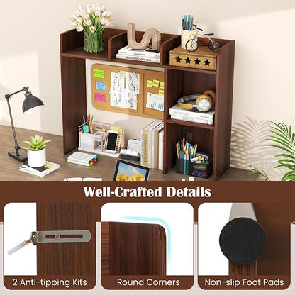 Desktop Bookshelf, 3-Tier Wood Countertop Bookcase with 5 Shelves, Desk Hutch for College Dorm, Multipurpose Desk Organizer Shelf Display Rack for Home Office, Hutch Top Only