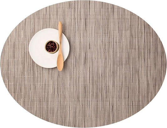 Chilewich Bamboo Placemats Set of 4 - Woven Oval Placemats - Reusable, Stain-Resistant, Indoor/Outdoor Tabletop Protection - 19" x 14" - Dune
