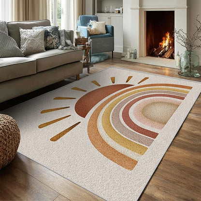 Minimalist Rug, 3x5 Area Rugs Boho Sun Rainbow Arch Pattern for Entryway, Living Room, Bedroom, Minimalist Home Decor Accessories Indoor Carpet, Non Slip & Machine Washable