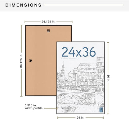 MCS Original Poster Frame 24x36 Black Lightweight Vertical & Horizontal Wall Hanging Large Picture Frame for Posters, Art Prints & Gallery Wall (2-Pack)