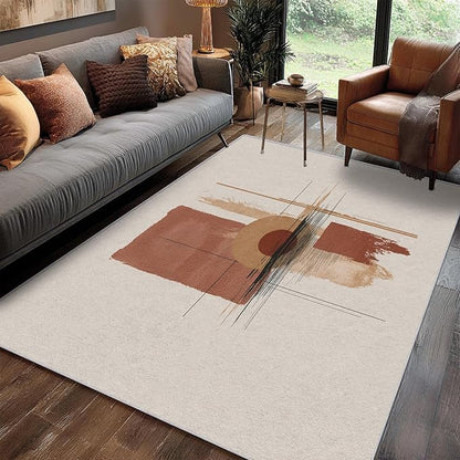 Boho Rug, 8x8 Area Rugs Geometric Minimalist Line Simple Pattern for Living Room, Bedroom, Boho Home Decor Accessories Indoor Carpet, Non Slip & Machine Washable