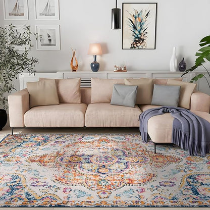 Rugshop Vintage Distressed Bohemian Area Rug for Living Room,Bedroom,Dining Room – Vibrant Multi-Color Tribal Design, 6'6" x 9'