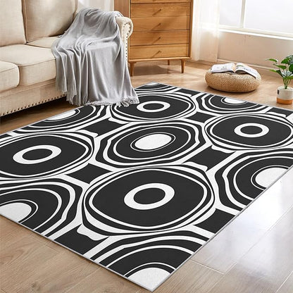 Black and White Geometric Rugs for Home Decor, 5x6 ft, Ring Circle Area Rugs for Living Room, Soft Non Slip Washable Modern Abstract Carpet Bedroom Decorations Dt-Ghf-31