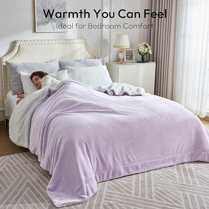 NANPIPER Warm Sherpa Blanket Queen Size for Bed, Soft Fleece for Winter, Fuzzy Plush Throw Gift for Women, Lavender 90x90 Inches