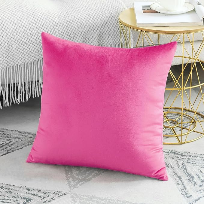 Artscope Luxury Velvet Pillow Covers Decorative Square Pillowcases Soft Solid Cushion Cases for Couch Sofa Bedroom Home Decor 18x18 Inch Hot Pink