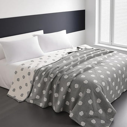 NTBAY 3 Layers Cotton Muslin 68x92 Twin Bed Blanket, Super Soft Breathable Thermal Yarn Dyed Quilt for Adults, Perfect Lightweight Blanket for Couch Sofa Bed All Seasons, Grey Rose
