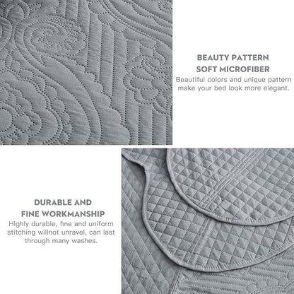 HZ & HY Oversized King Bedspread 138x122 Extra Wide, Ultrasonic Coverlet Bedding Set, Lightweight Thin Comforter, Reversible, 5 Piece, 100% Microfiber, California/Alaskan King, Grey