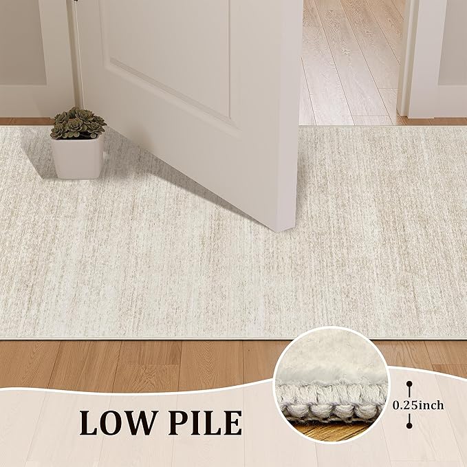 Valenrug Washable Rugs 2x10 - Stain Resistant 2x10 Area Rugs for Living Room, Non Slip Backing Large Area Rugs for Bedroom, Folable Machine Washable Area Rug (2'x10', Beige)