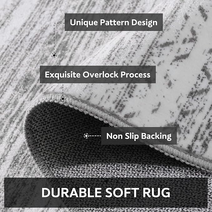 4x6 Area Rugs for Living Room Machine Washable Rug Distressed Indoor Carpet Neutral Moroccan Boho Rug Ultra Soft Area Rug for Bedroom Dining Room Playroom Office, Grey