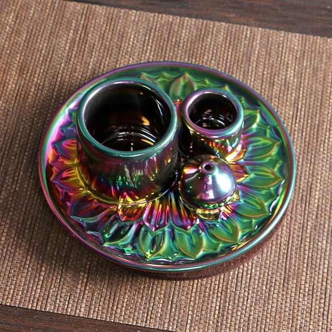4 in 1 Multifunctional Ceramic Incense and Candle Holder with Ash Catcher Tray Suit for Burning White Sage, Palo Santo Sticks (Colorful)