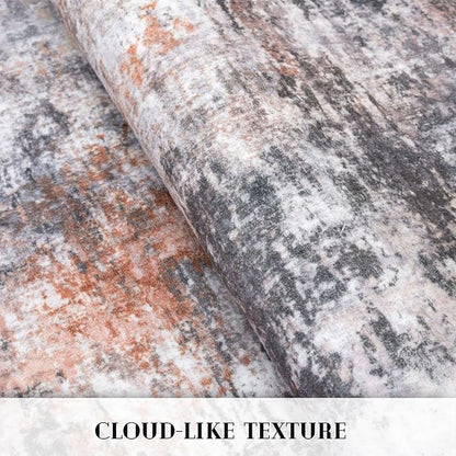 Modern Abstract Runner Rug 2x6, Grey Orange Multi Washable Kitchen Runner Non-Slip Soft Hallway Rug Runner Thin Print Faux Wool Carpet for Entryway Bedroom Laundry Room Indoor Home Decor