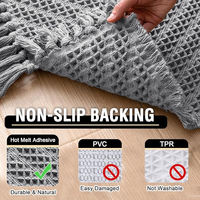 H.VERSAILTEX Waffle Bath Mat Super Absorbent Boho Bath Mat Non Slip Bath Rugs for Bathroom Floor Machine Washable Dry Fast Bathroom Rugs with Tassels, 17" x 24", Dove