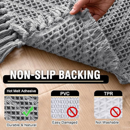 H.VERSAILTEX Waffle Bath Runner Rug Long Bath Mat Super Absorbent Boho Bath Rugs Non Slip Bath Runner for Bathroom Floor Machine Washable Dry Fast Bathroom Rugs with Tassels, 24" x 60", Dove