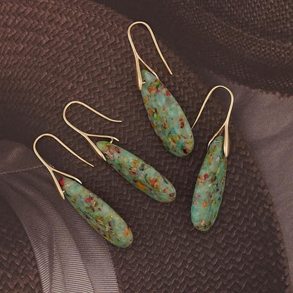 Natural Healing Stone Fishhoop Dangle Drop Earrings Statement Gold silver earrings