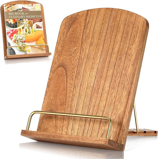 Cookbook Stand for Kitchen Counter Adjustable - Wood Recipe Book Holder for Convenient Cooking Fit iPad Tablet Recipe Book Holder