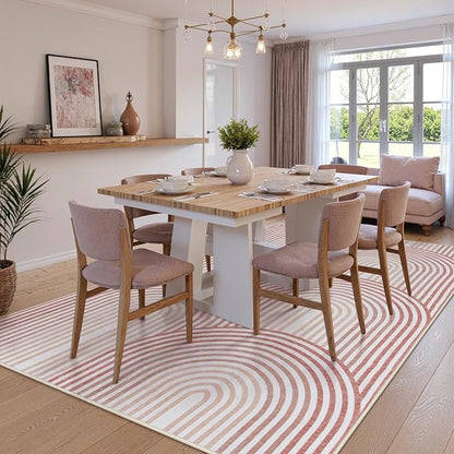 Moynesa Abstract Rainbow 6x9 Area Rugs for Living Room, Washable Soft Pink Rug for Bedroom Girl Nursery Classroom Ultra-Thin, Mid Century Modern Boho Large Floor Carpet for Playroom Home Office