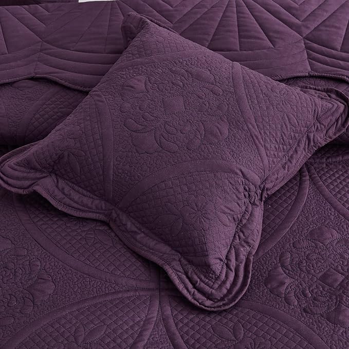 Oversized Bedspread - Queen Size Bedding Cover - Modern & Contemporary Coverlet Set, Real Stitching, Reversible, Lightweight, 5 Piece, Purple