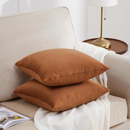 GIGIZAZA Pack of 2 Throw Pillow Covers 26x26 Dark Burnt Orange Velvet Decorative Pillows Couch Sofa Covers Bedroom Cojines para Sala