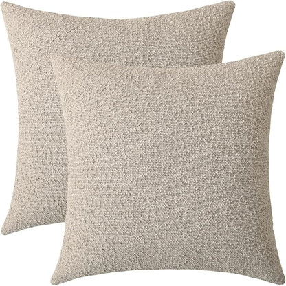 Jeneoo Light Grey Decorative Square Thick Throw Pillow Covers Fine Textured Boucle Oatmeal Couch Cushion Cases for Livingroom Sofa Home Decor, Set of 2, 18 x 18 Inch